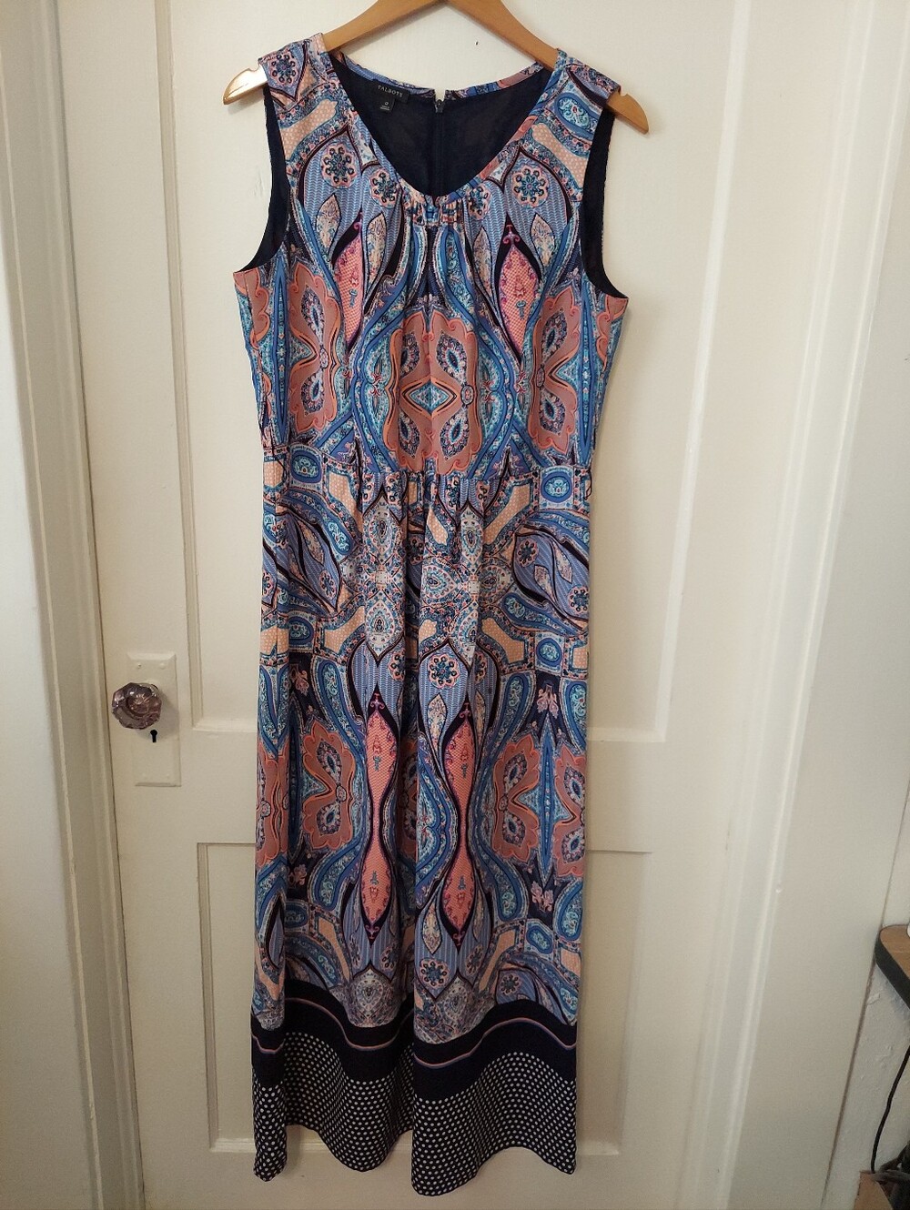 Talbots Maxi Dress Womens 12 Paisley Floral Sleeveless Mix Print Office Career
